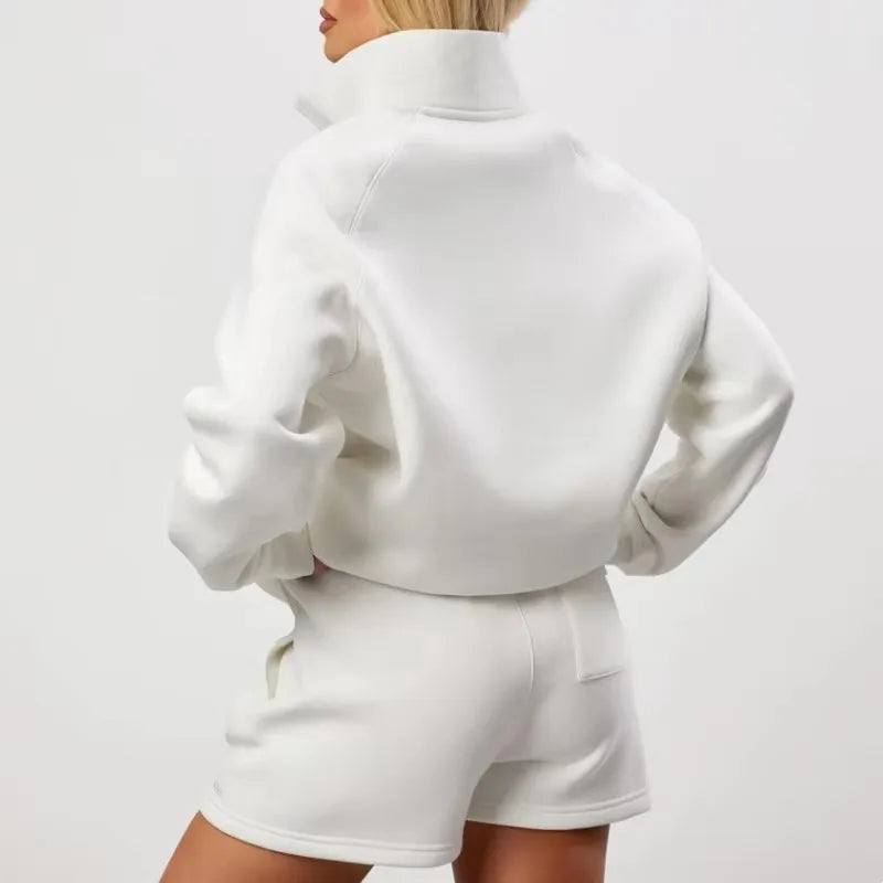 Women’s Quarter Zip Sweatshirt – Oversized Fleece Pullover - LIGHT GRAY