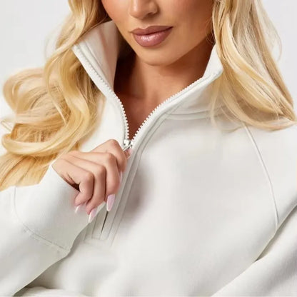 Women’s Quarter Zip Sweatshirt – Oversized Fleece Pullover - LIGHT GRAY