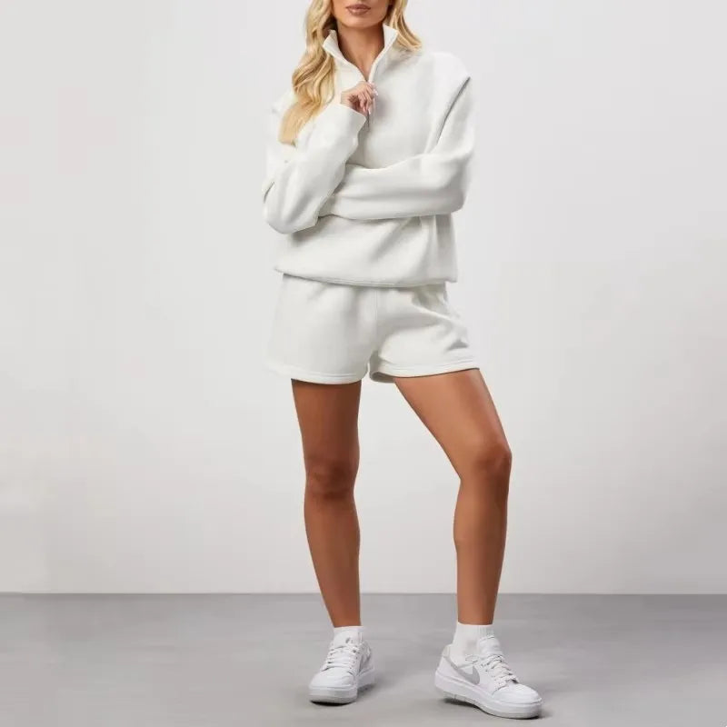 Women’s Quarter Zip Sweatshirt – Oversized Fleece Pullover - LIGHT GRAY