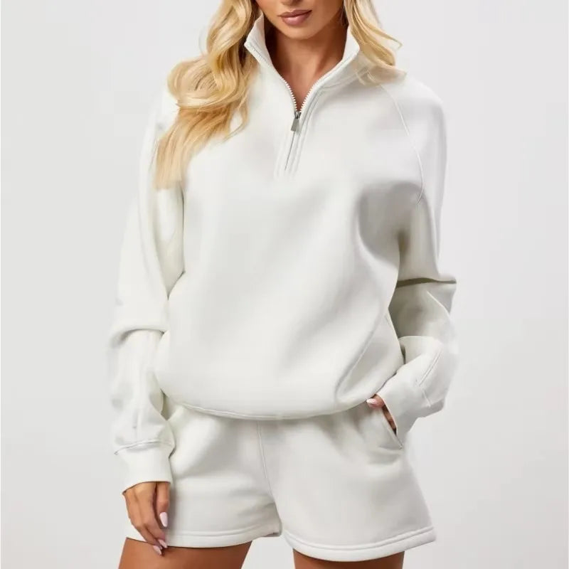 Women’s Quarter Zip Sweatshirt – Oversized Fleece Pullover - LIGHT GRAY