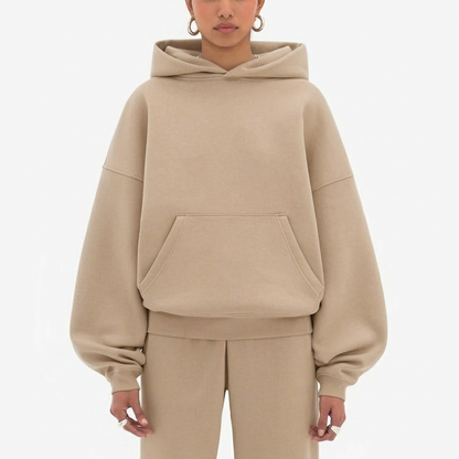 Women’s Oversized Heavyweight Hoodie – Drop Shoulder Fleece - BEIGE