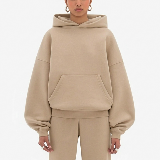 Women’s Oversized Heavyweight Hoodie – Drop Shoulder Fleece - BEIGE