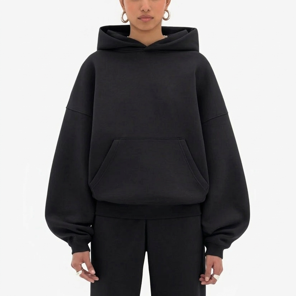 Women’s Oversized Heavyweight Hoodie – Drop Shoulder Fleece - BLACK