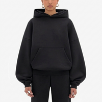 Women’s Oversized Heavyweight Hoodie – Drop Shoulder Fleece - BLACK