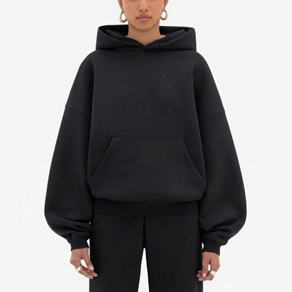 Women’s Oversized Heavyweight Hoodie – Drop Shoulder Fleece - BLACK