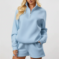 Women’s Quarter Zip Sweatshirt – Oversized Fleece Pullover - BABY BLUE
