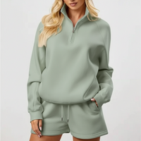 Women’s Quarter Zip Sweatshirt – Oversized Fleece Pullover - SAGE GREEN