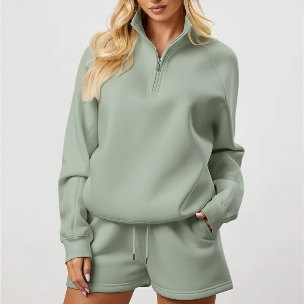 Women’s Quarter Zip Sweatshirt – Oversized Fleece Pullover - SAGE GREEN