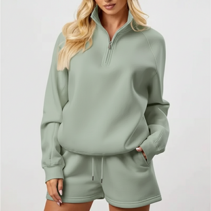 Women’s Quarter Zip Sweatshirt – Oversized Fleece Pullover - SAGE GREEN