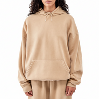 Women’s Oversized Acid Wash Hoodie – Vintage Drop Shoulder - BEIGE