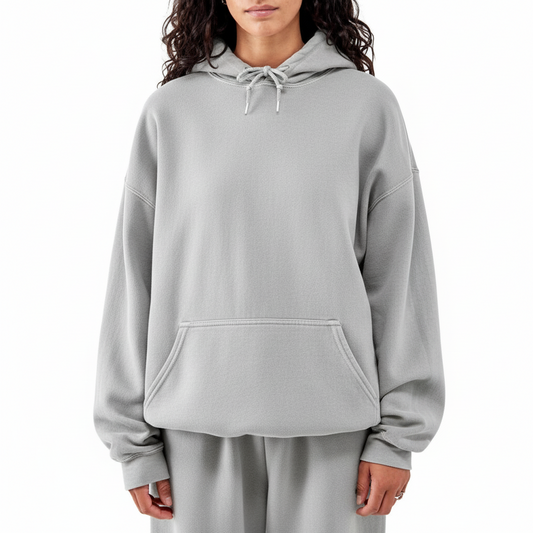Women’s Oversized Acid Wash Hoodie – Vintage Drop Shoulder - LIGHT GRAY