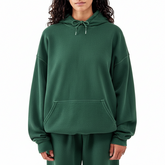 Women’s Oversized Acid Wash Hoodie – Vintage Drop Shoulder - FOREST GREEN